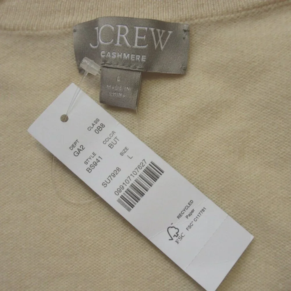NWT J.Crew Cashmere V-neck Sweater-Vest in Buttercream Pullover Shell L